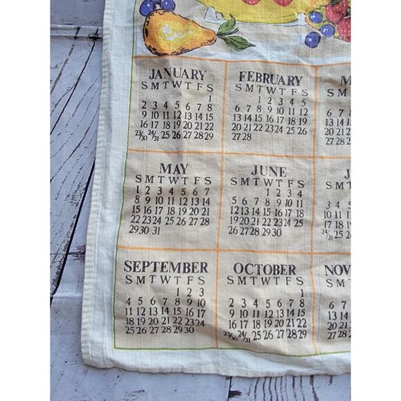 Vintage 1994 Calendar Dish Kitchen Towel Pears Fruit Berries Dishes - Picture 4 of 9